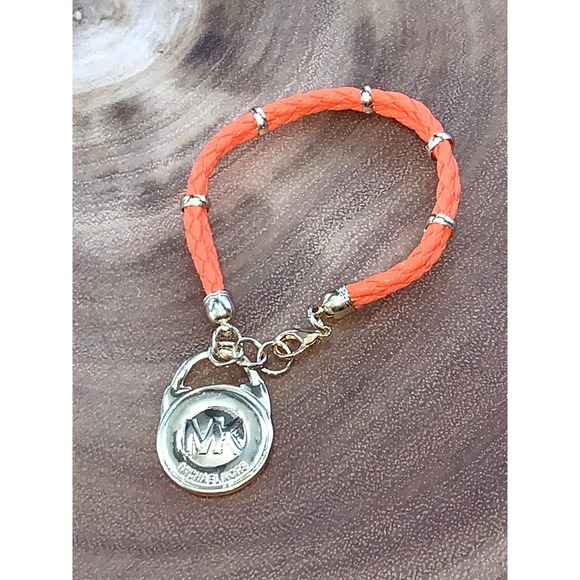 Michael Kors Orange Braided Leather Gold Charm Bracelet EUC - Picture 4 of 5